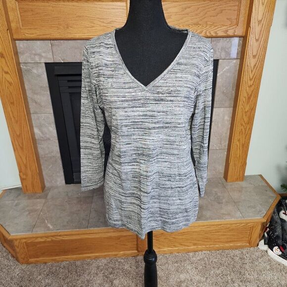 Bench Gray Marled V Neck Long Sleeve Embroided Logo Oversized NWT - Picture 2 of 6